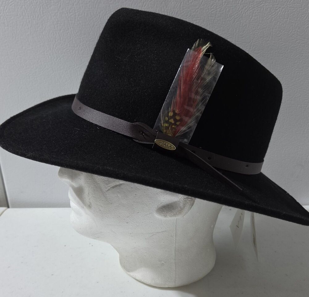 Scala 100% Wool Black Outback Hat Size M NWT